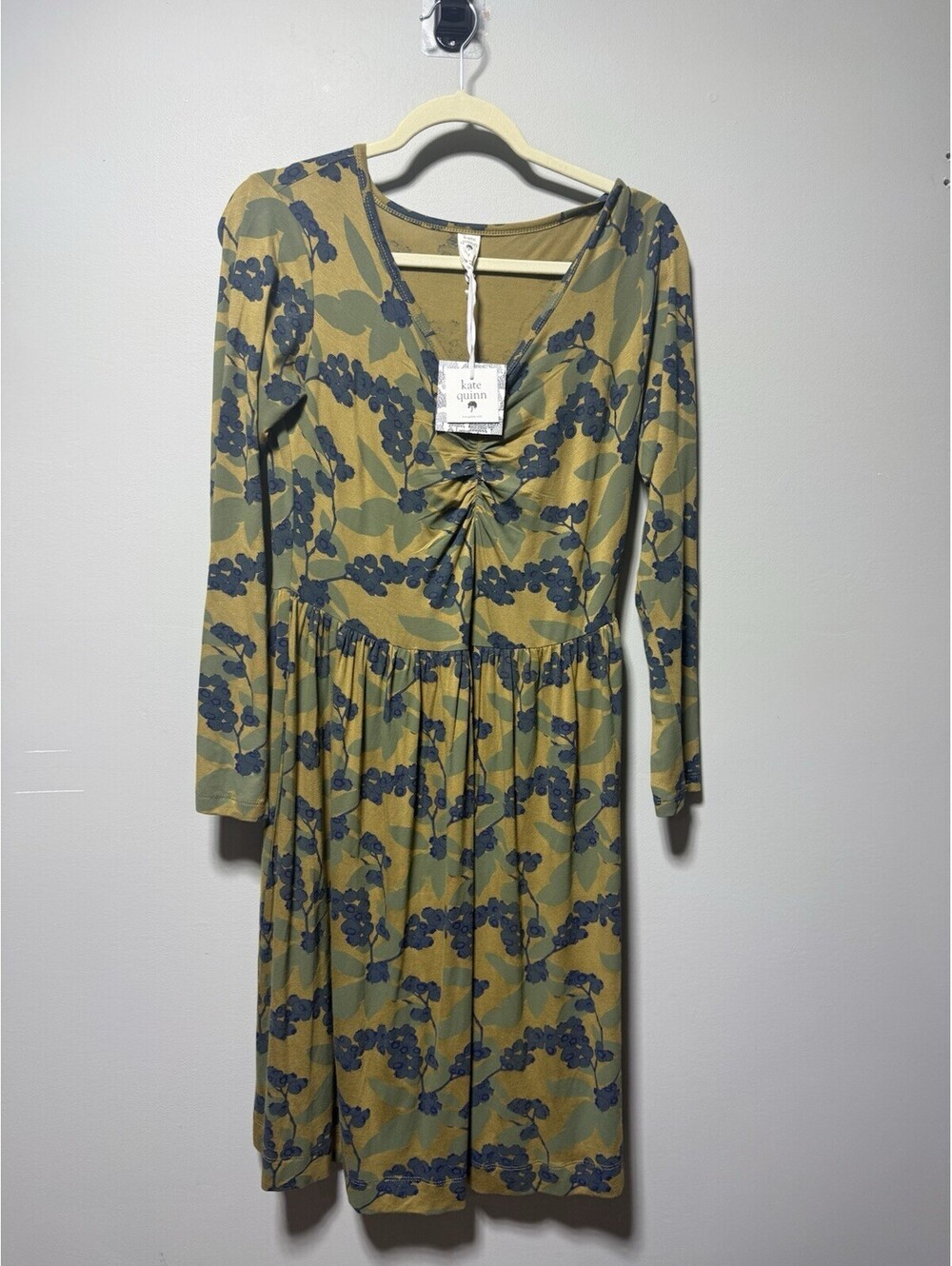 Kate Quinn Bamboo Viscose Blend Long Sleeve Blueberry Twirl Dress M NWT